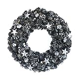 彩か SAIKA 【クリスマス】 リース 黒 ブラック デコレーション 飾り Wreath-Bloom pinecone L(Black) CXO-198Lbk