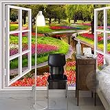 BZDHWWH フォト壁紙 壁用 3Dステレオ 大型 壁画 窓 緑の花 クリーク リビングルーム ソファ ベッドルーム 壁紙 6917562936477