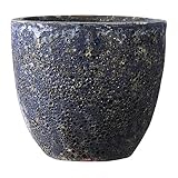 釉薬陶器製 大型植木鉢 ボルカーノ ラウンド ブルー 46cm