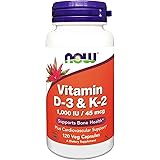 [海外直送品] NOW Foods ナウフーズ　 - ビタミン D3 & K2 - 120ベジタリアン用カプセル