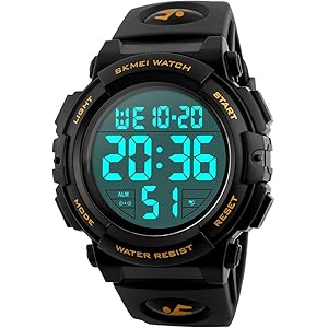 腕時計 メンズ デジタル スポーツ 50メートル防水 おしゃれ 多機能 LED表示 アウトドア 腕時計(ゴールド)