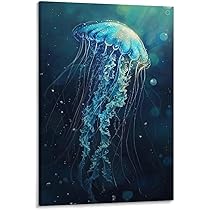 Amazon.co.jp: 絵画 深海で光るクラゲ アートパネル ポスター