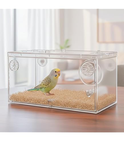 木製鳥用巣箱 透明容器付き インコ 巣箱 外掛け繁殖箱 71GcXlWcLsL