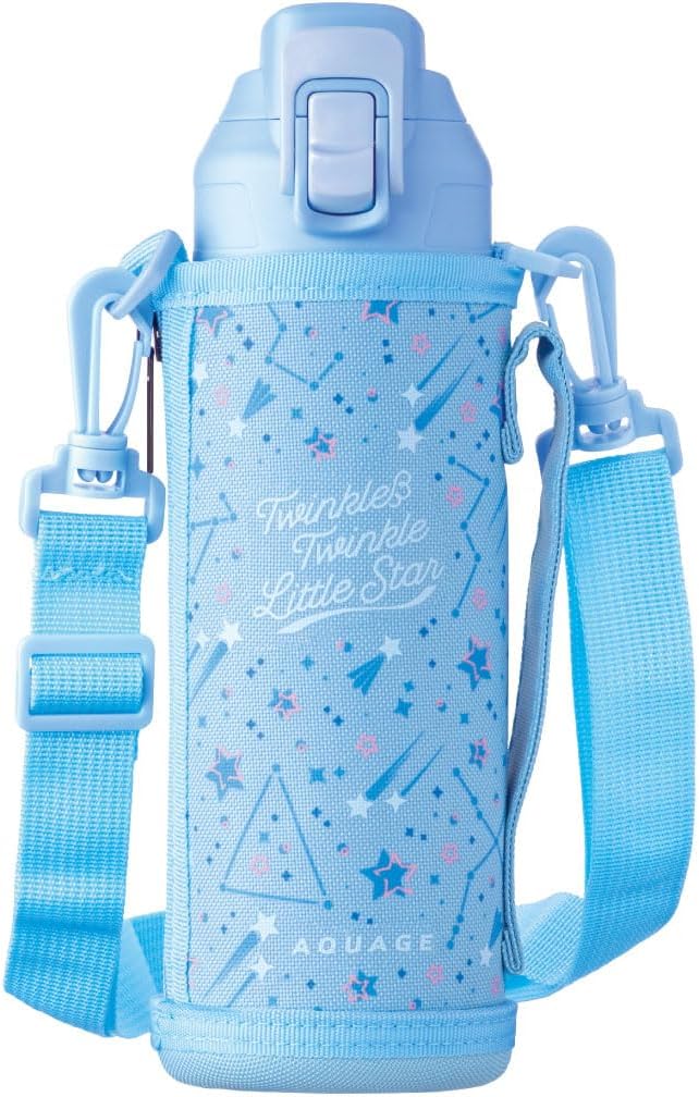【食洗機対応】アトラス 水筒 600ml 保冷 子供 直飲み スポーツドリンク対応 カバー付き 真空断熱 ワンタッチ アクアージュ ADBT-Q604STBL