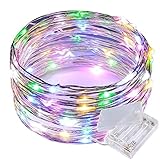 LEDストリングライト 5m 50粒LEDs 電池式 RGB 銅線ワイヤー フェアリーライト イルミネーションライト シャン パンゴールド 防水 庭、クリスマス、パーティー、雰囲気を作成しますに最適、