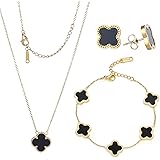 18k Gold Plated Lucky Clover Sets Bracelets Earring Necklace Pendant for Women Cute Simple Fashion Jewelry Womens Girls Gift