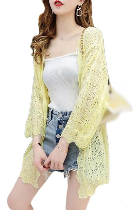 Amazon | [JUIN] レース がかわいいカーディガン ボレロ 長袖 黄色  