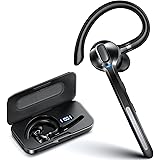 Anpoow Bluetoothヘッドセット Bluetoothイヤホン ワイヤレスイヤホン 500mAh充電ケース付 LEDバッテリー残量ディスプレイ AAC対応 ハンズフリー通話可 マイク内蔵 耳掛け型 55時間持続駆動 SIRI/ミュート機能搭