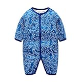 DWSIOOW 秋冬向け　厚手　可愛いプリントカバーオール　ベビー服　ジュニア　ロンパース　前開き　カジュアル　新生児　男の子　女の子　8色選べる　出産祝い　プレゼント (66cm, ネイビー&Fac