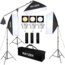 撮影照明キット 撮影ライト + 背景スタンド +背景スクリーン 三点セット Amazon | RAYZEN 三色LED ソフトボックス3台 照明キット 照明 撮影