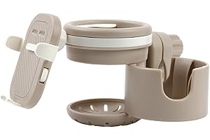 4WAY ドリンクホルダー ベビーカー スマホ可動 哺乳瓶 ストローラー カップホルダー 多機能 ペットボトル 折り畳み 2個 自転車 (ベージュ)