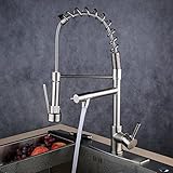 beelee bl0783np 20 " Contemporaryスプリングシングルハンドルキッチンシンク蛇口with Pull Down Sprayer、つや消しニッケル