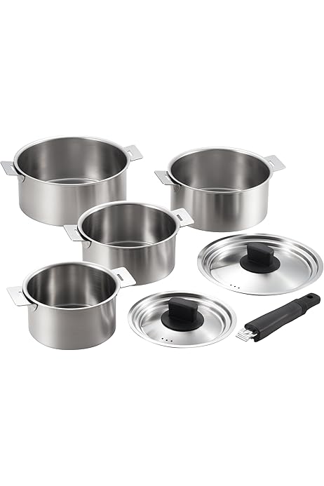 6点セット（鍋5個＋やかん） ステンレス鍋調理器具セット 蓋付き(木目