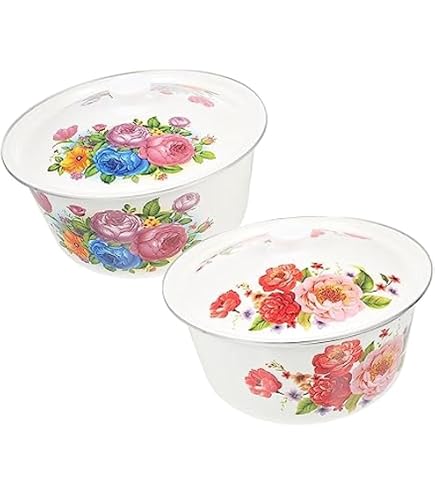 Amazon.co.jp: 2 セット ホーロー ボウル 蓋付き サラダ ミキシング