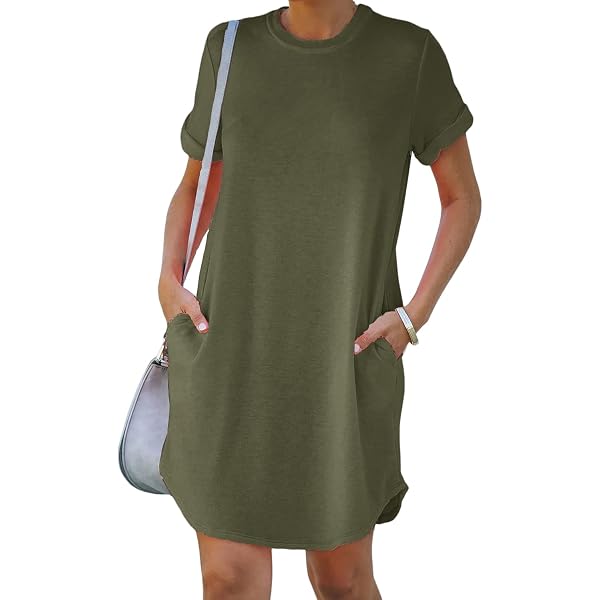 MOLERANI Women's Casual Plain Simple T-Shirt Loose Dress, 01 Red, Small Clothing, Shoes & Accessories