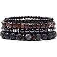 WAINIS Braided Leather Bracelets for Men Women Wrap Tiger Eye Lava Rock Beads Bracelet Woven Ethnic Tribal Rope Wristbands Br