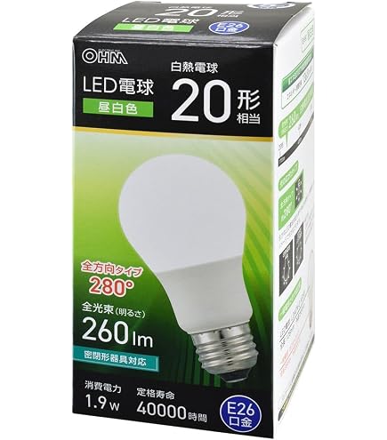 Amazon | オーム電機 LED電球 E26 20形相当 昼光色 LDA3D-G AG52 06