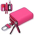 【Blume】ダブル ポケット レザー スマート キーケース 2つの鍵が収納 牛革 (ピンク)