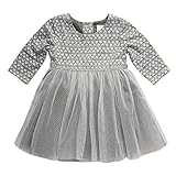 Youngland Baby Girls' Heart Print Knit to Tutu Mesh Dress Grey/Silver 0-3 Months [並行輸入品]