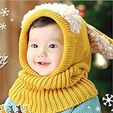 MIDRE 　ベビー 秋冬ニット帽 　ベビーキャップ 可愛い ウサギちゃん　6ヶ月～3歳 　頭から襟足まで暖かい (イエロー)