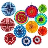 Paper Fan Decoration Set of 12 for Wedding Fiesta Birthday Carnival Kids Party Color Ceiling Hanging