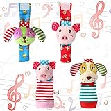 acekid Baby Foot Rattle、4個Wrist Rattle and Socks Toys Set幼児ソフト動物おもちゃ豚と犬