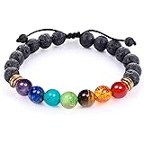 7 Chakra Healing Bracelet with Real Stones, Volcanic Lava, Mala Meditation Bracelet - Men's and Women's Jewelry - Wrap, Stret