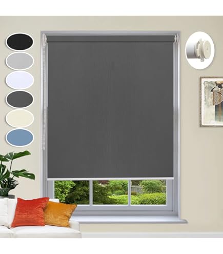 DEMOロールスクリーン ロールカーテン グレー 長さ90x幅160CM Amazon｜幅90 x 長さ90cm つっぱり式 ロールスクリーン, 表裏同色 1級