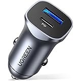 UGREEN シガーソケット USB 38W USB Cカーチャージャー 2ポート【PD 20W+QC 18W】 車 急速充電 PD3.0 QC3.0 PPS対応 12V/24V車全対応 超コンパクト タイプC 車 充電器 iPhone15シリーズ/