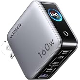 UGREEN 160W 5口充電器 カラーディスプレイ搭載 Type-C 4C1A 5ポート PD3.2/PPS5A/QC4対応 折り畳み式 | 5ポート USB-C*4とUSB-A*1 ワンタッチで縦横表示切替・アニメーション表示・リアルタイム充電