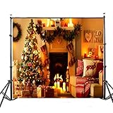 5x7ft vinyl warm light christmas tree fireplace stocking photography