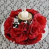 tableclothsfactory 8 pcs人工バラ花Candleリングウェディングセンターピース – レッド