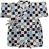 ボーイズ|ベビー|浴衣|甚平[くろわっさんす べべ]ベビー甚平|ロンパース甚平|格子柄|和柄((日本製生地)綿100％|新生児|男の子|男児用 80cm ネイビー