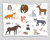 Cabin Decor Tapestry by Ambesonne Cute Animals in Spring Meadow Childish Woodland Fauna Kids Baby Ro