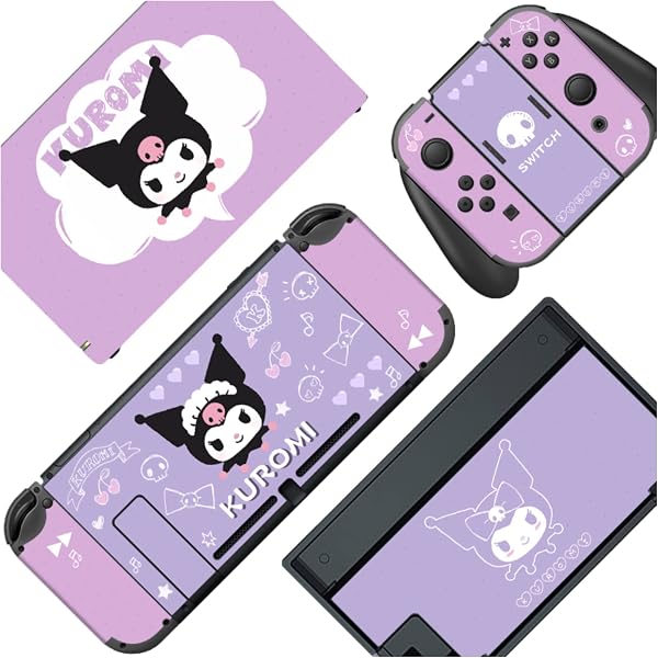 Switch Skin Stickers for Switch Compatible Skin Stickers Cute Hand Painted Anime Characters Slim Thin Full Body Protective Dock Controller Protective Film with 4 Thumb Caps - 1