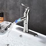 (Brushed Nickel) Votamuta Single Lever Bathroom LED Spout Basin Sink Faucet with Cover Plate（ニッケルメッキ