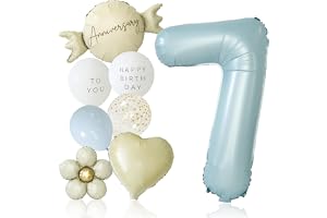 deerzon くすみブルー 7歳 くすみカラー 数字 バルーン 誕生日 飾り付け 10点 セット 大きい 65cm くすみ ニュアンスカラー ナンバーバルーン バースデー 7
