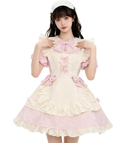 Amazon.co.jp: 英国風 メイド服 衣装4点セット (ワンピース エプロン
