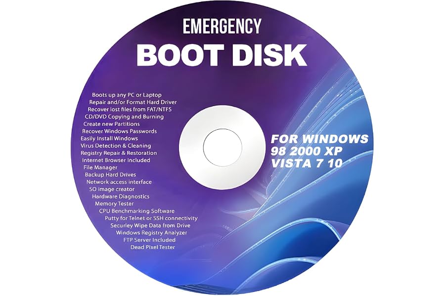 DVD For Windows Emergency Boot Disk For Windows 98, 2000, XP, Vista, 7, 10 PC Repair DVD All in One Tool (Latest Version)