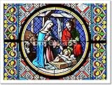 Nativity Scene。ステンドグラスウィンドウ用紙印刷壁アート 12in. x 16in.