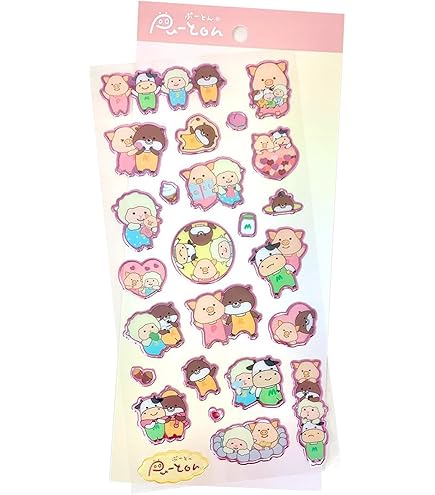 Amazon | 内藤デザイン研究所 ぷーとん シール（ぷっくり）仲良し