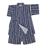 (ネイビー/80cm) ベビー服 男の子 甚平 SHISKY シスキー 綿100％ 日本製生地 刺し子 縞柄 上下組セット 男児 ベビー