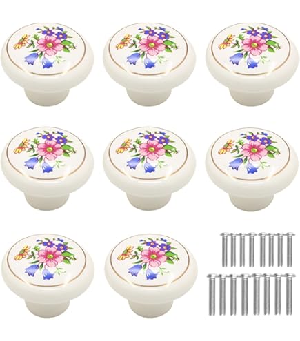 Sourcingmap 6 Pieces Vintage Shabby Knobs Blue And White Floral Hand Painted Ceramic Pumpkin Cupboard Wardrobe Cabinet Drawer Door Handles Pulls Knob, Vines - View #6