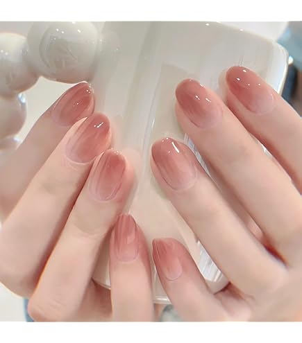 Amazon | COLORBIRD ネイルチップ ショート 24枚 ピンク 茶 ネイル