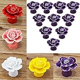 abcGoodefg Purple Rose Flower Ceramic Cabinet Knobs DIY Vintage Handle/PullDoor Drawer Cupboard Ward