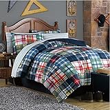 6pc Boy Blue Red White Yellow Plaid Twin Bed in a Bag [並行輸入品]