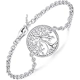 Aniu Tree of Life Bracelet for Women Girls, S925 Sterling Silver Adjustable Chain Family Tree Jewelry for Mother's Day/Birthd