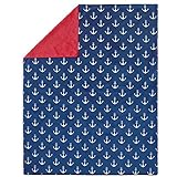 Navy Blue and Red Nautical Anchor Velour Baby Blanket by The Peanut Shell [並行輸入品]