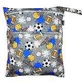 Damero Cute Travel Baby Wet and Dry Cloth Diaper Organizer Bag (Medium, Footballs) by Damero