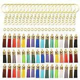 150個 DIYキーホルダーセット, BetterJonny 50個キーホルダータッセル50個ジャンプリング 50個 二重リング キーホルダー手作りキーリングキーホルダークリアディスク装飾品